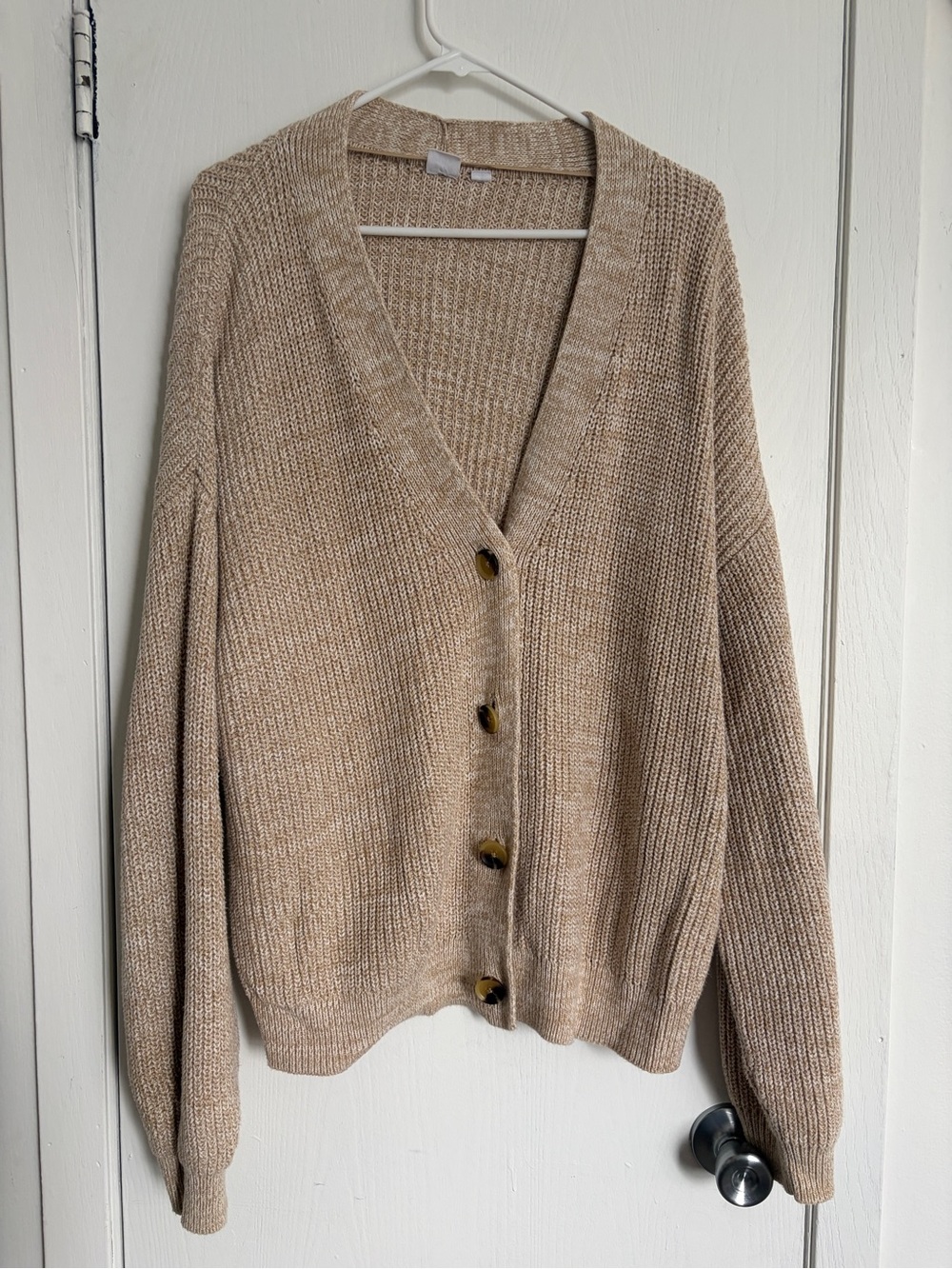 Gap Oatmeal V-Neck Button Front Women's Cardigan Sweater 100% cotton XXL